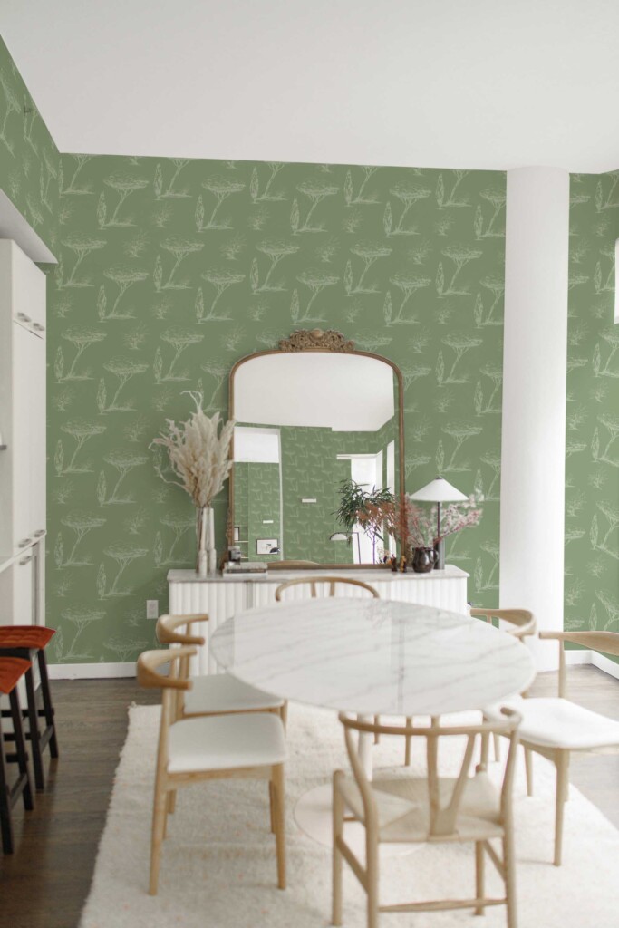 Fancy Walls peel and stick wallpaper in sage green Plant and tree design