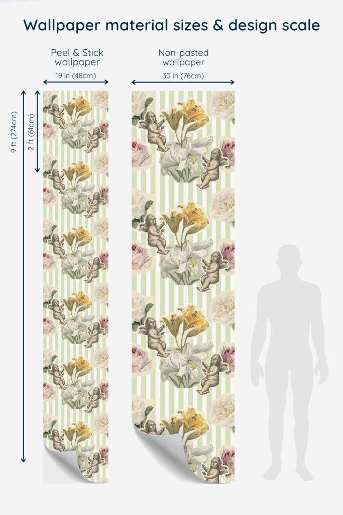 Fancy Walls wallpaper for walls with sage green angel floral style