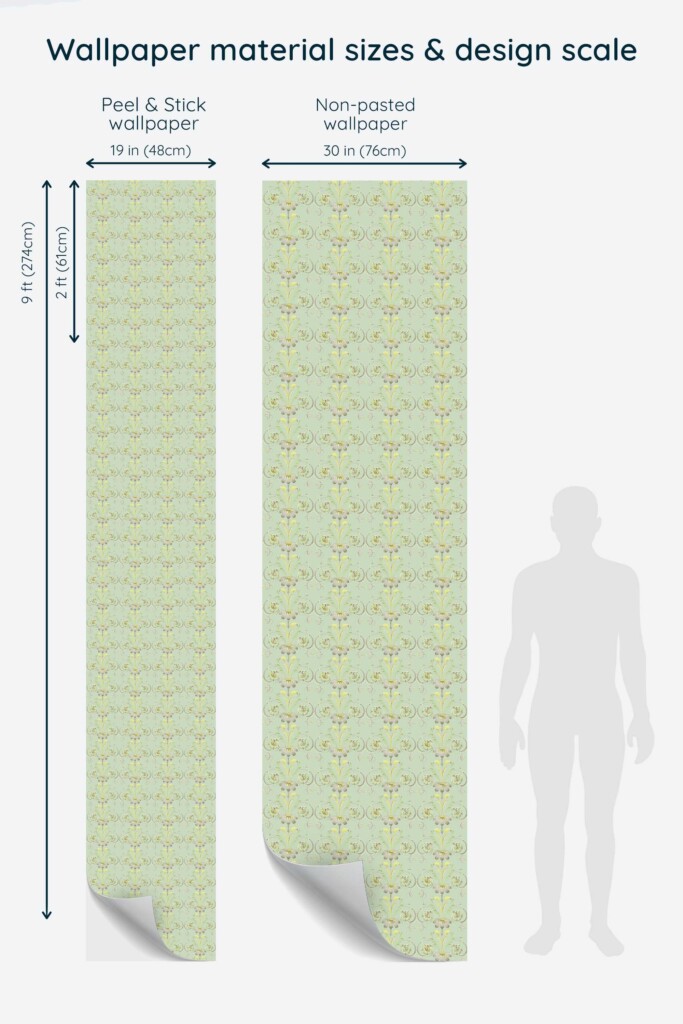 Peel and stick wallpaper with sage green floral art deco by Fancy Walls