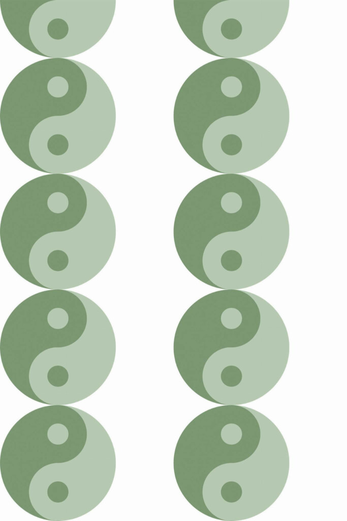 Pattern repeat of Sage green yin yang removable wallpaper design