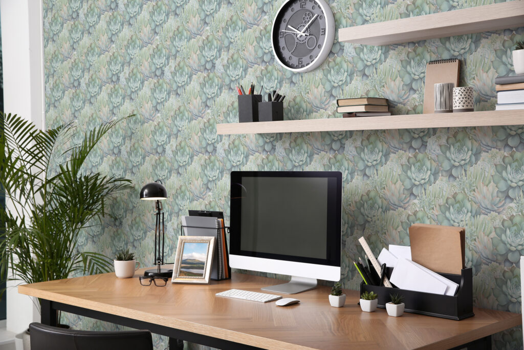 Sage Succulent small office home office wallpaper