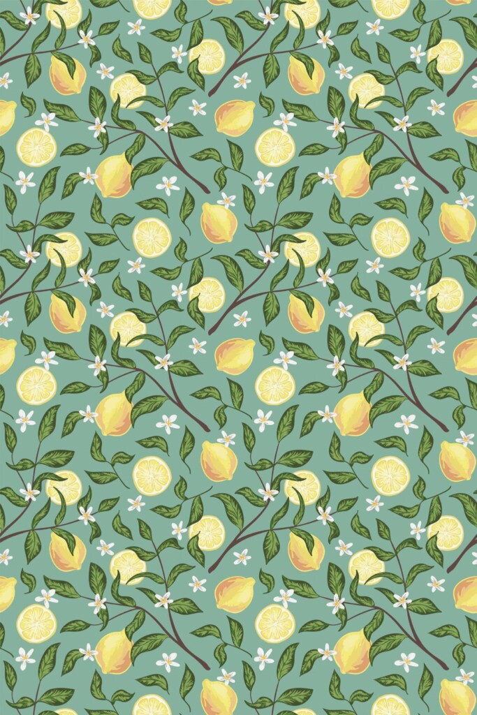 Pattern repeat of Sage Lemon removable wallpaper design