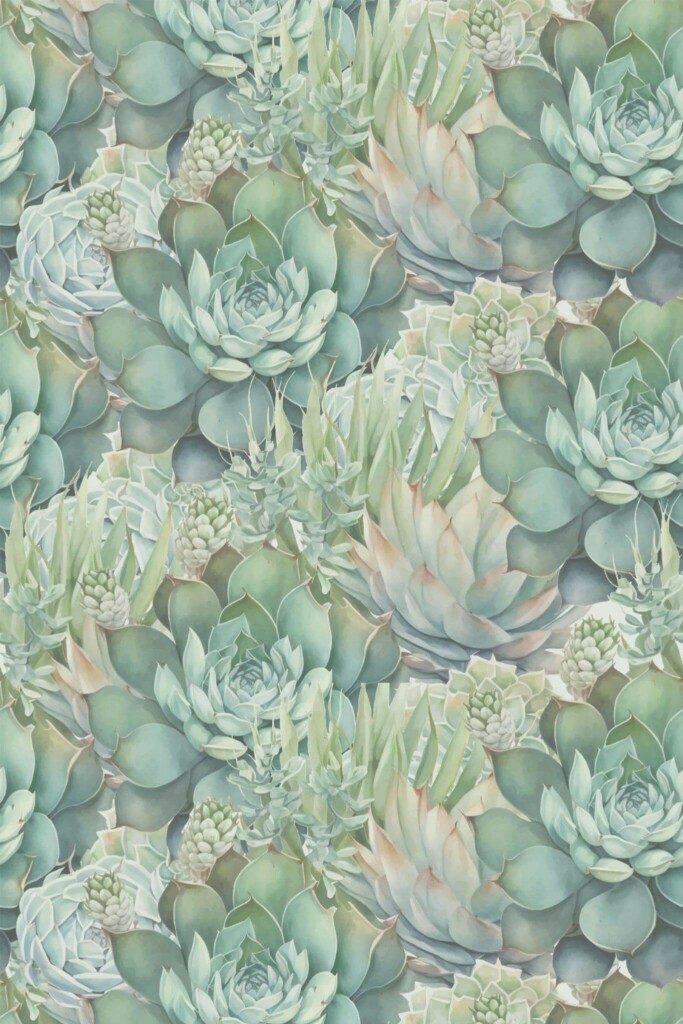 Pattern repeat of Sage succulent removable wallpaper design