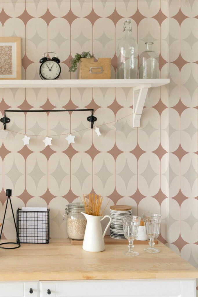 Light farmhouse style kitchen decorated with Sandy tiles peel and stick wallpaper
