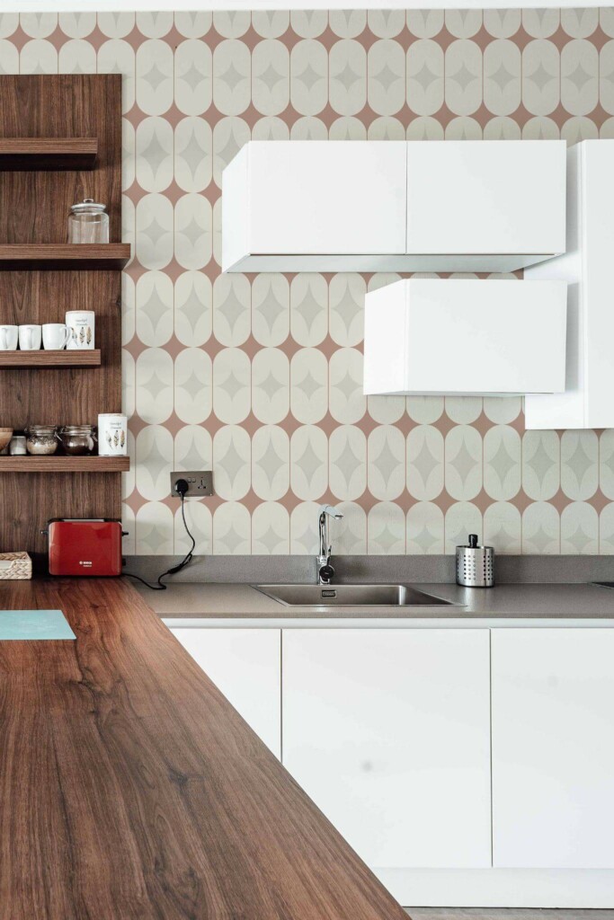 Rustic Scandinavian style kitchen decorated with Sandy tiles peel and stick wallpaper