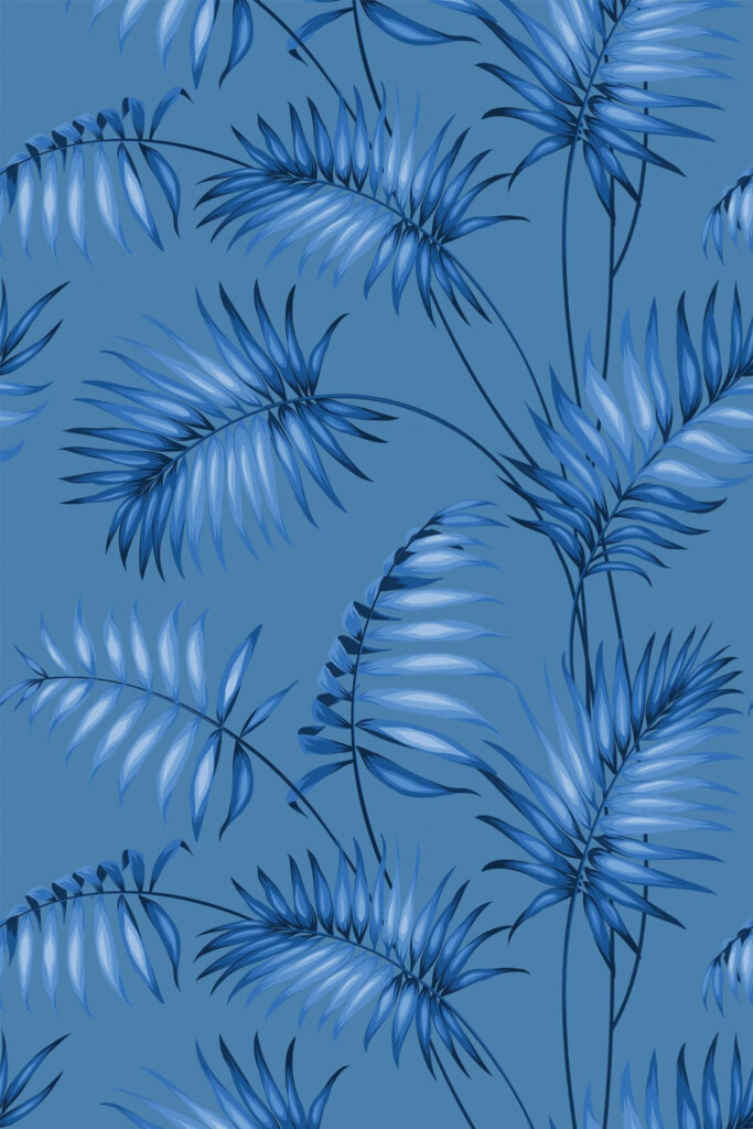 Pattern repeat of Sapphire Leaf Euphoria removable wallpaper design