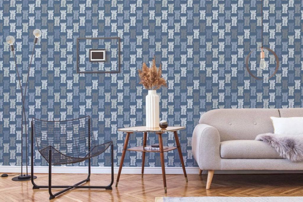 Blue scandi floral pattern wallpaper - Peel and Stick Removable | Fancy