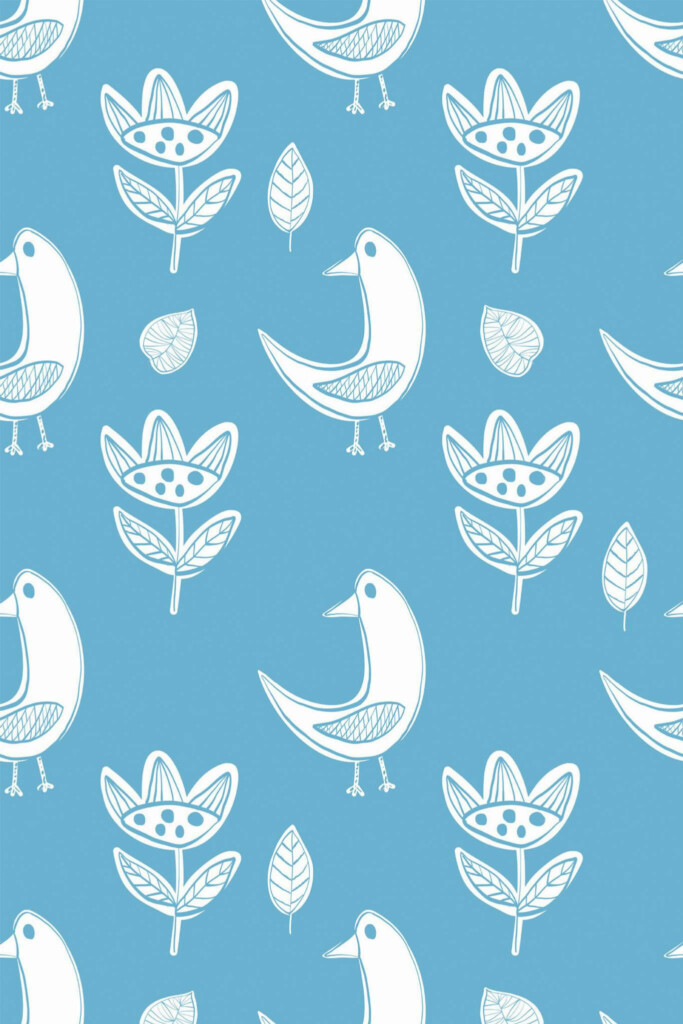 Pattern repeat of Scandinavian bird removable wallpaper design