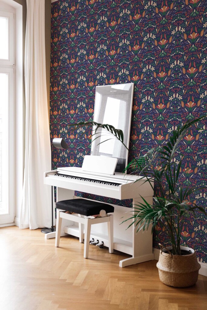 Fancy Walls Blue Floral wallpaper for Living room walls in Scandinavian style traditional wallpaper.