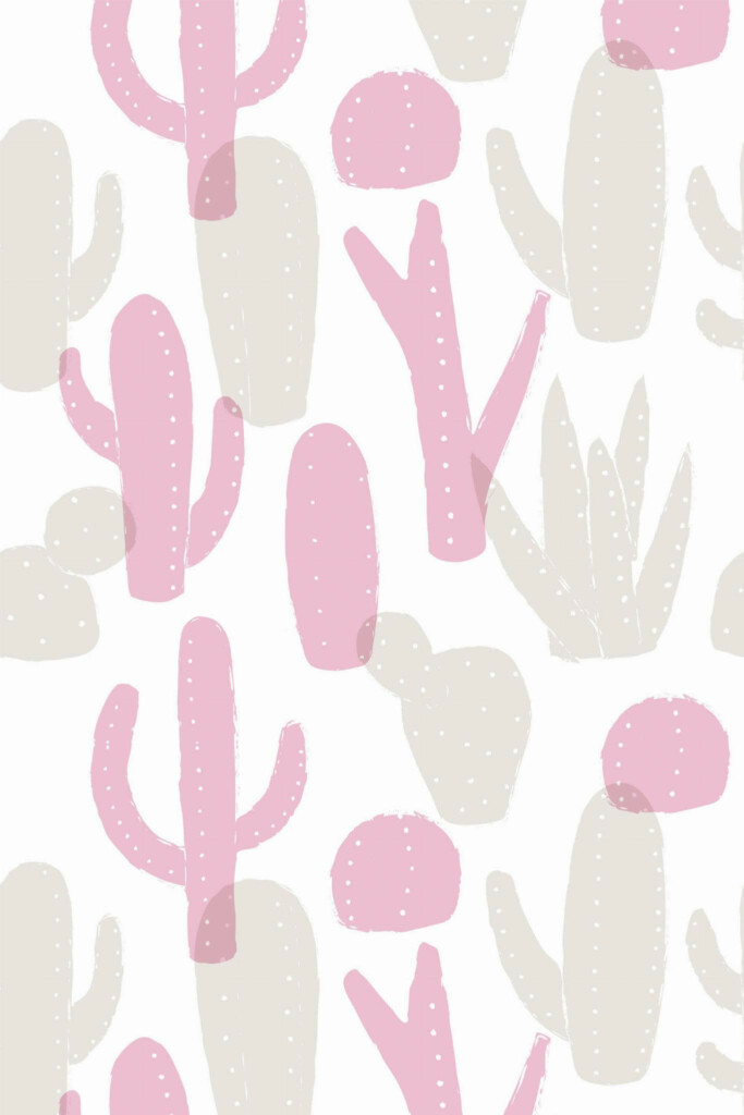 Pattern repeat of Scandinavian cactus pattern removable wallpaper design