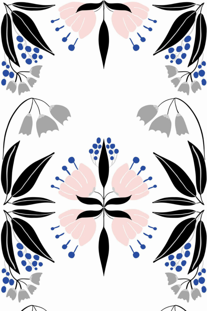 Pattern repeat of Scandinavian floral geometric removable wallpaper design