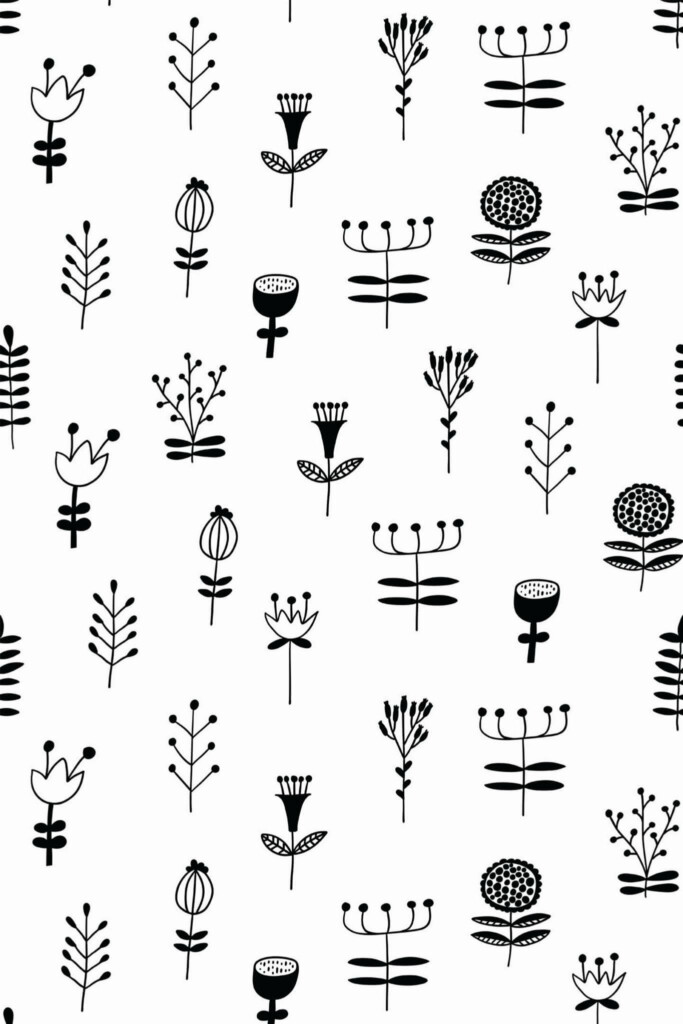Pattern repeat of Scandinavian floral nursery removable wallpaper design