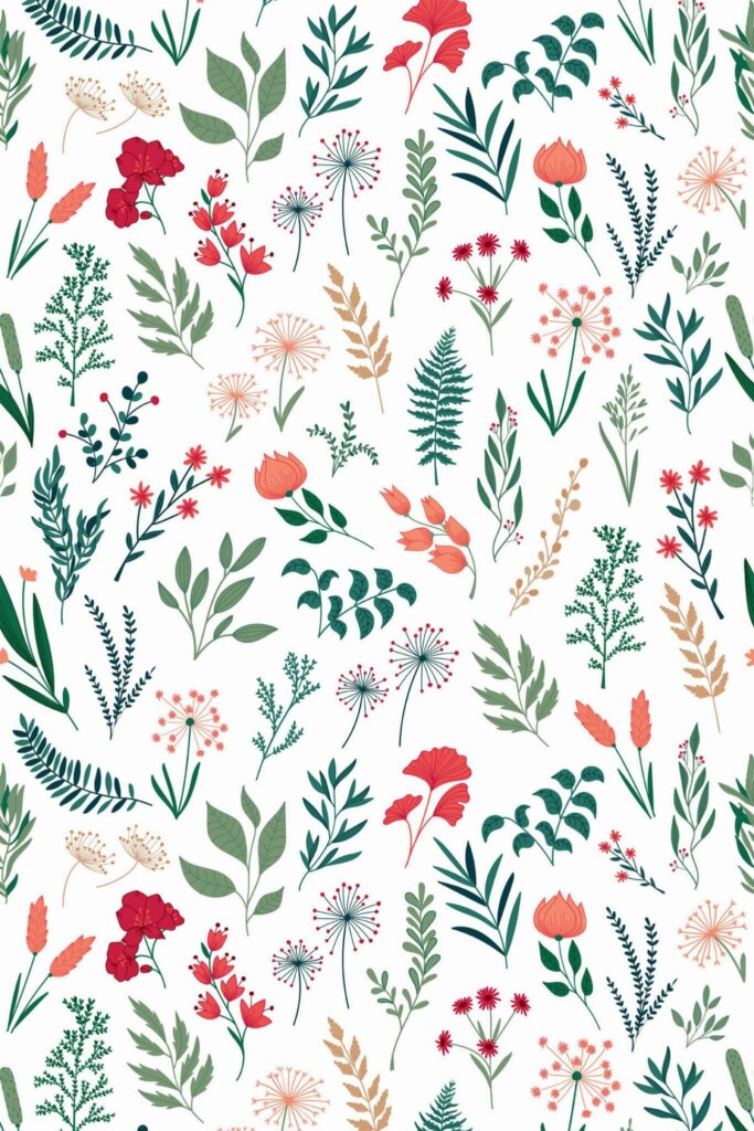 Pattern repeat of Scandinavian floral removable wallpaper design