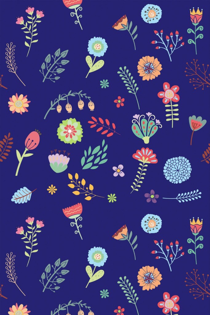 Pattern repeat of Scandinavian flower removable wallpaper design