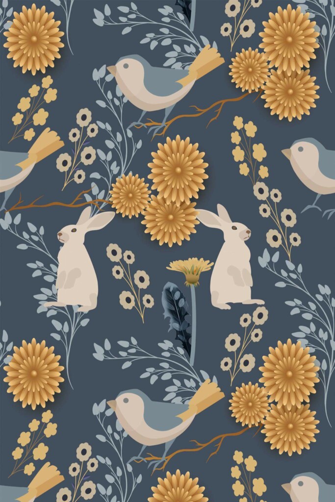 Pattern repeat of Scandinavian forest animals removable wallpaper design