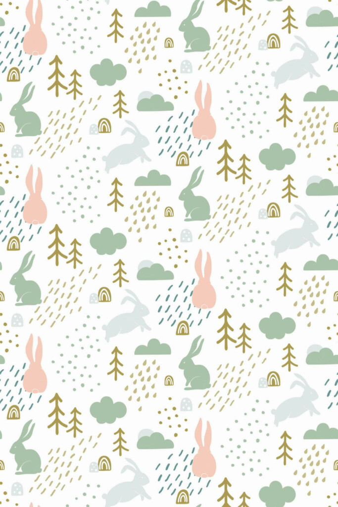 Pattern repeat of Scandinavian forest removable wallpaper design