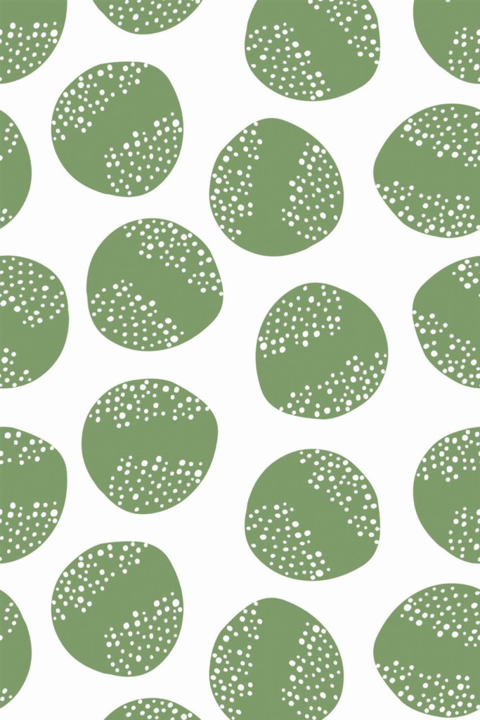 Pattern repeat of Scandinavian green circle pattern removable wallpaper design