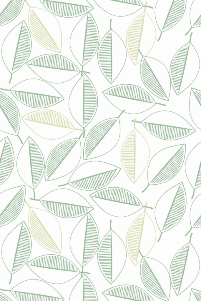 Pattern repeat of Scandinavian green leaf removable wallpaper design