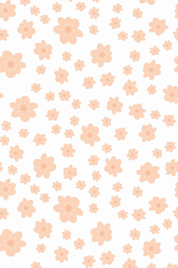 Pattern repeat of Scandinavian peach color floral removable wallpaper design