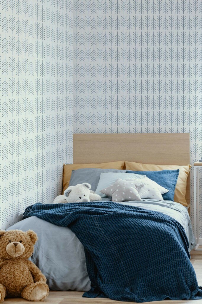 oastal style kids room decorated with Scandinavian trees peel and stick wallpaper