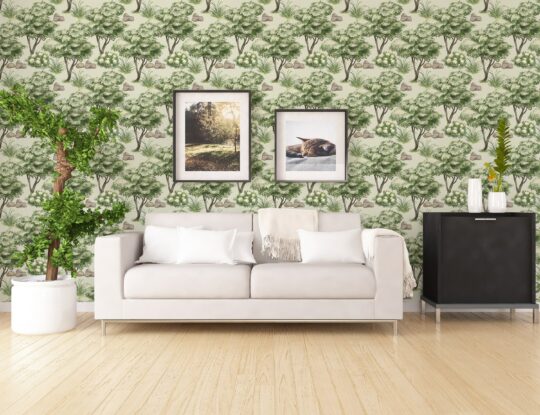scenic tree green traditional wallpaper