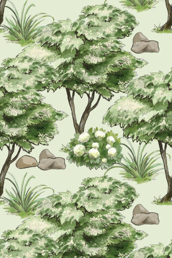 Pattern repeat of Scenic tree removable wallpaper design