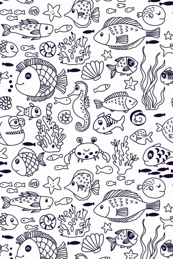 Pattern repeat of Sea animals removable wallpaper design
