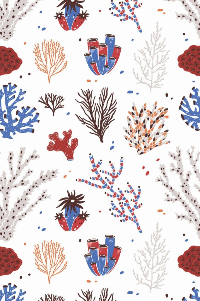 Pattern repeat of Sea coral removable wallpaper design