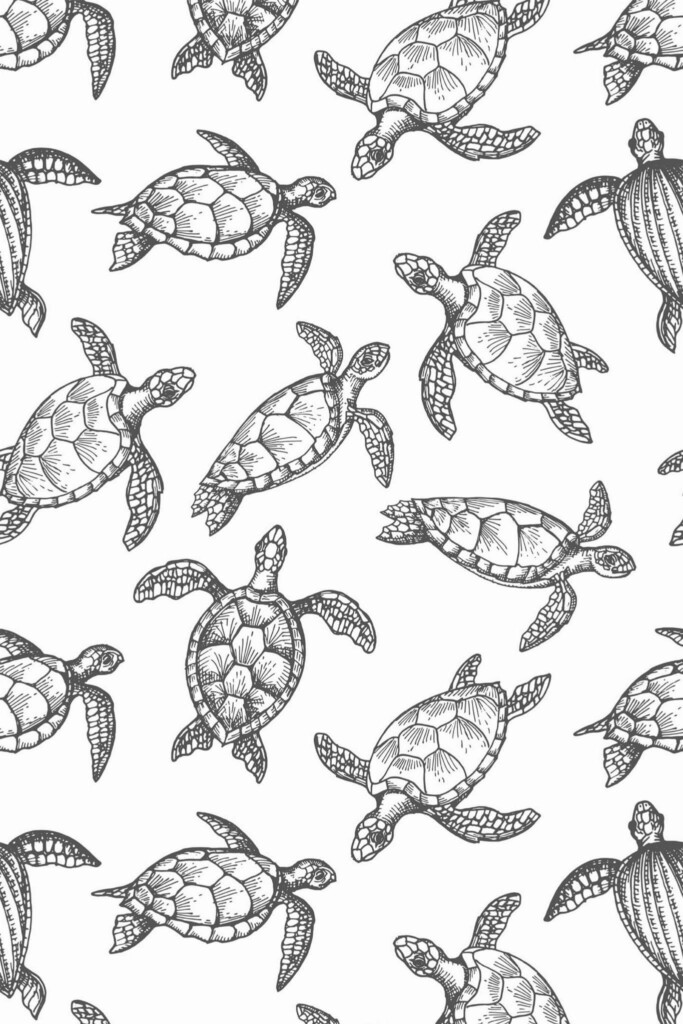 Pattern repeat of Sea turtles removable wallpaper design