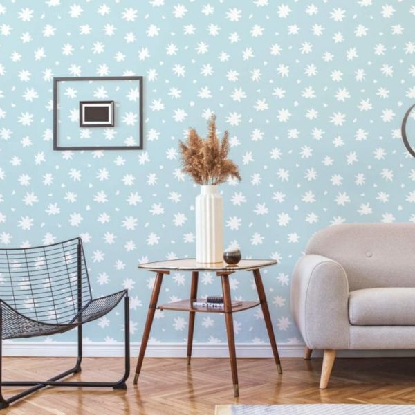 seafoam and white simple floral removable wallpaper