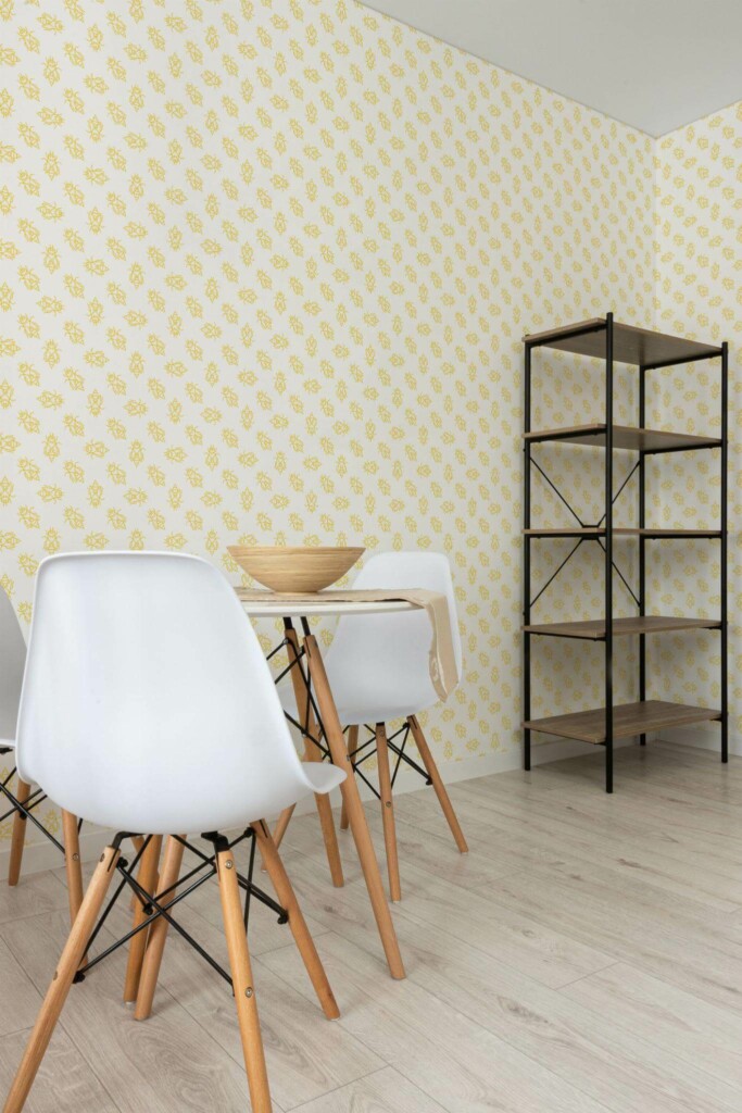 Minimalist style dining room decorated with Seamless bee peel and stick wallpaper
