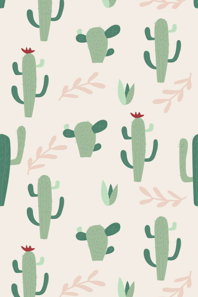 Pattern repeat of Seamless cactus removable wallpaper design