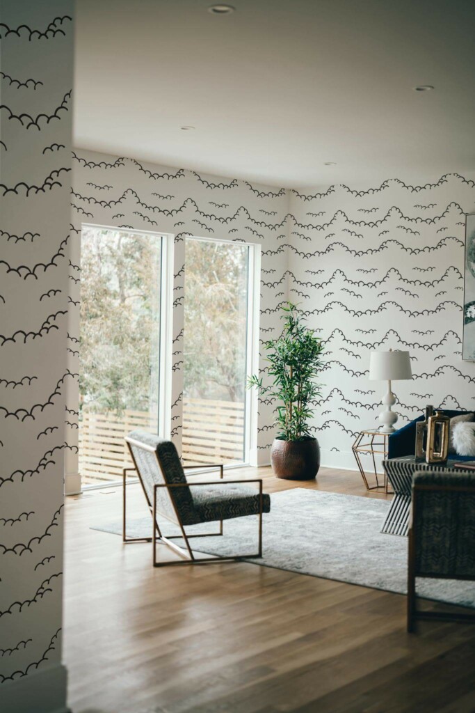 Modern style living room decorated with Seamless cloud peel and stick wallpaper