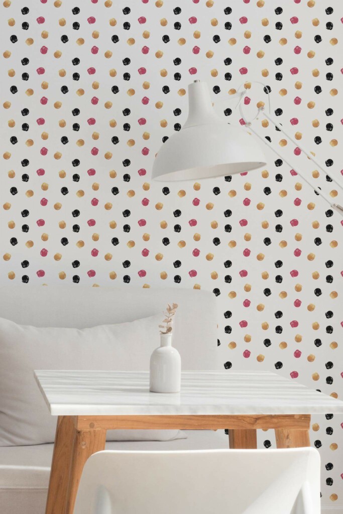 Minimal style dining room decorated with Seamless Dots peel and stick wallpaper