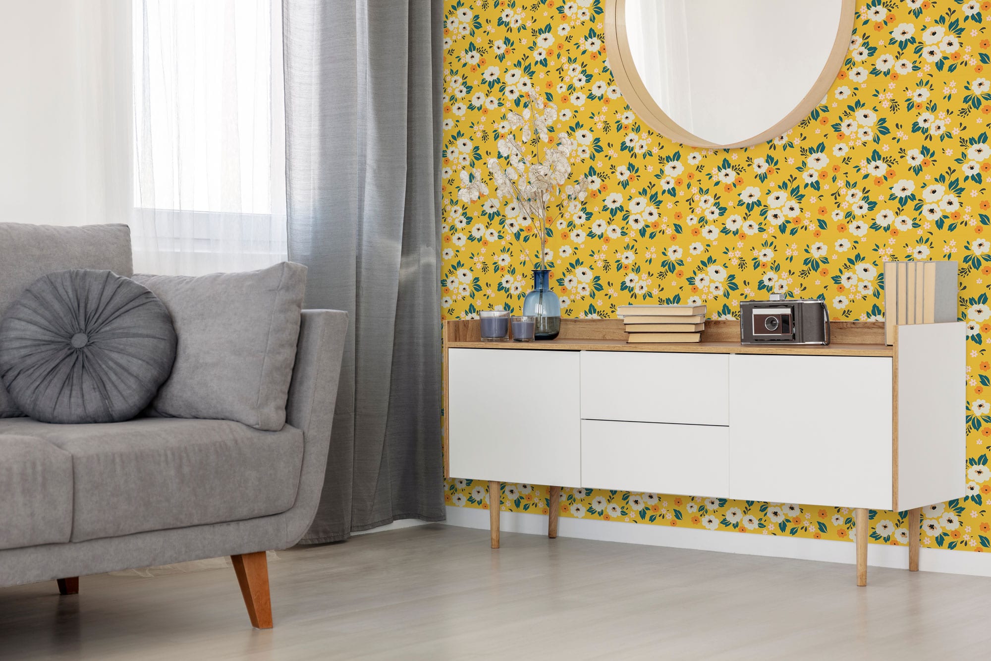 floral yellow traditional wallpaper