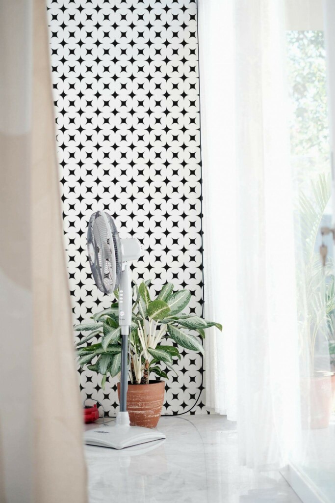 Minimal style living room decorated with Seamless Geometric star peel and stick wallpaper