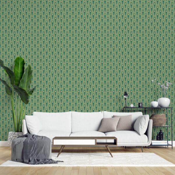 seamless green and yellow traditional wallpaper