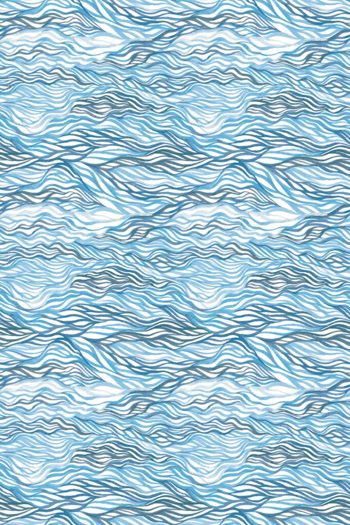 Fancy Walls Seamless Handdrawn Blue Waves unpasted wallpaper