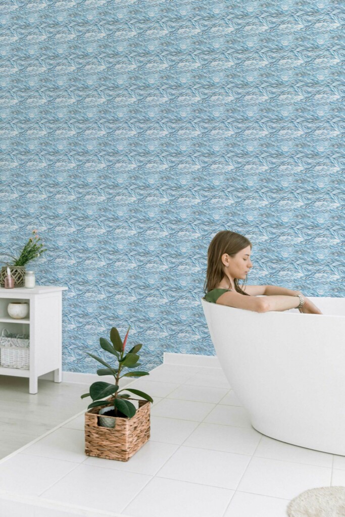 Fancy Walls Seamless Handdrawn Blue Waves self-adhesive wallpaper