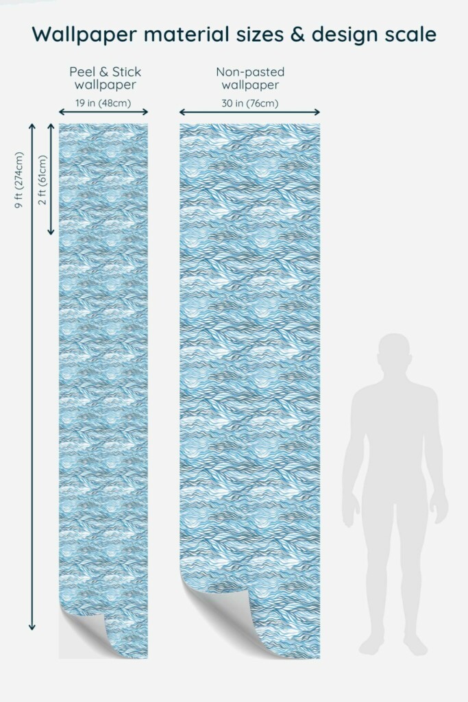 Fancy Walls Seamless Handdrawn Blue Waves traditional wallpaper