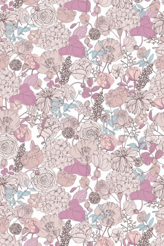 Pattern repeat of Seamless pink floral removable wallpaper design