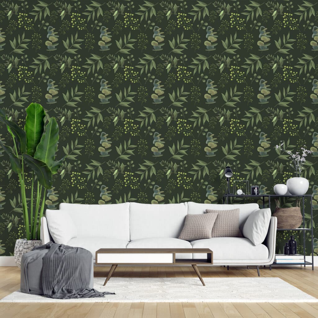 Dark botanical wallpaper - Peel and Stick or Traditional