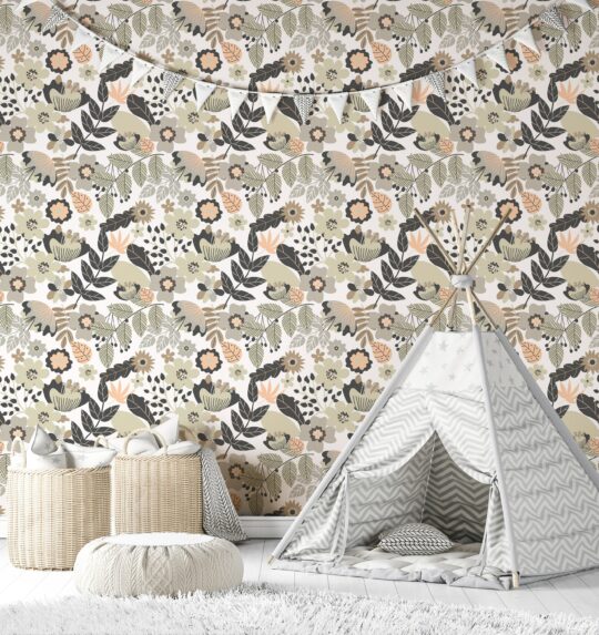 garden beige and gray traditional wallpaper