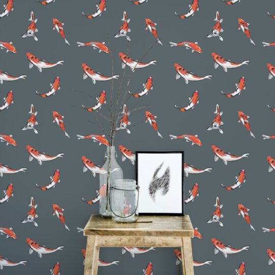 animal print orange gray and white traditional wallpaper