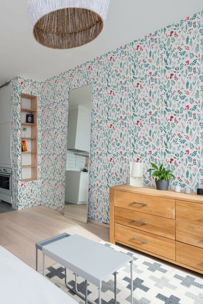 Scandinavian style small apartment decorated with Seamless scandinavian floral peel and stick wallpaper