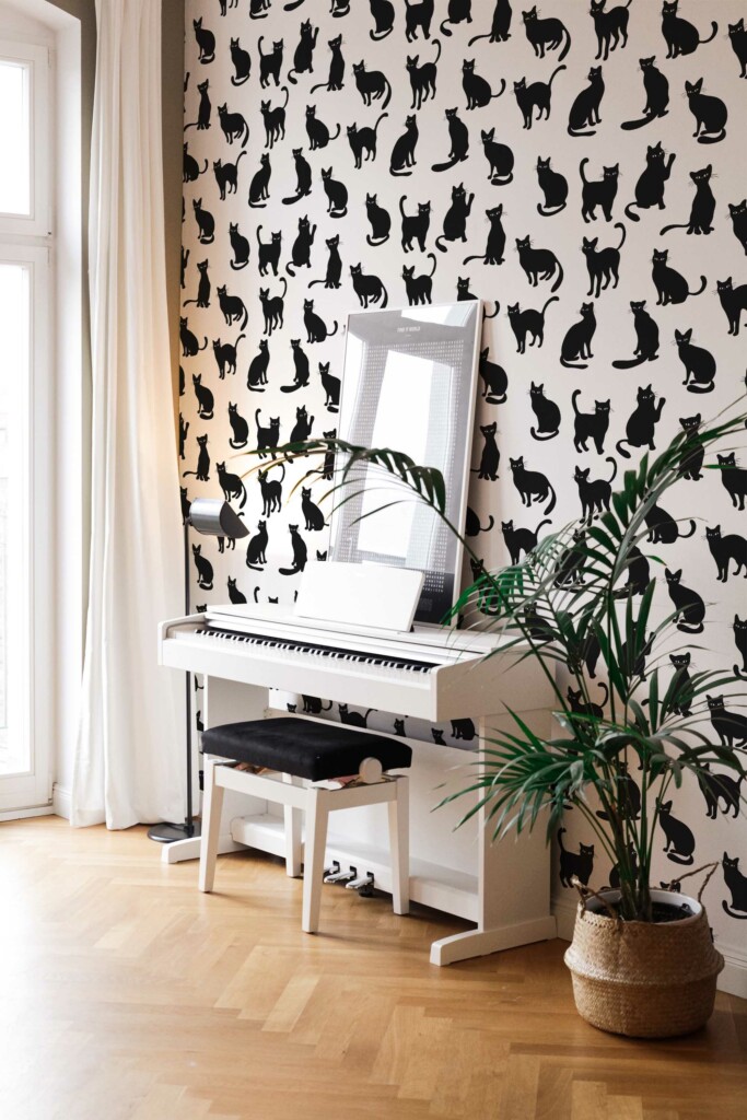 Fancy Walls - Removable Wallpaper with Black Cat Design