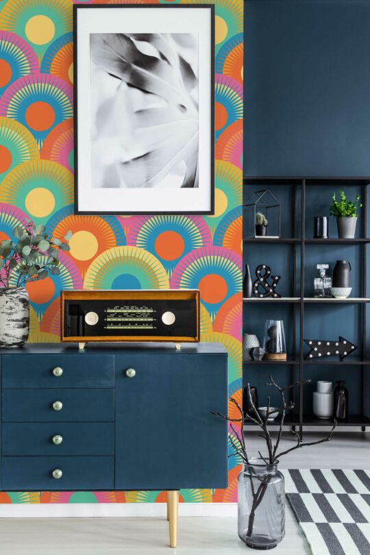 Dancing Sunsets in Groovy Hues, peel and stick wallpaper by Fancy Walls
