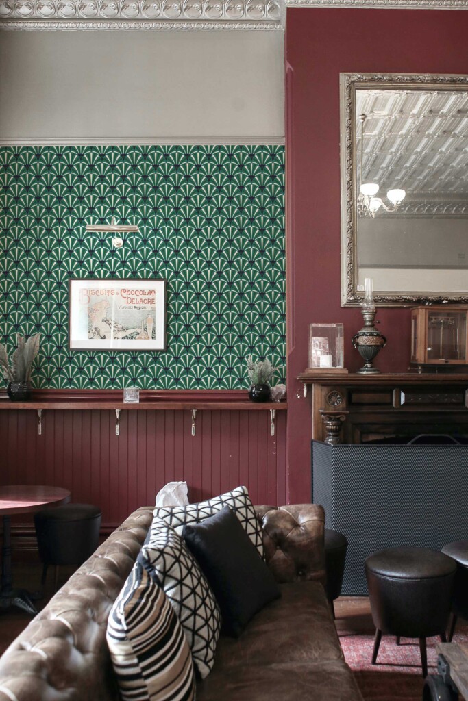Self-adhesive geometric wallpaper in emerald green by Fancy Walls