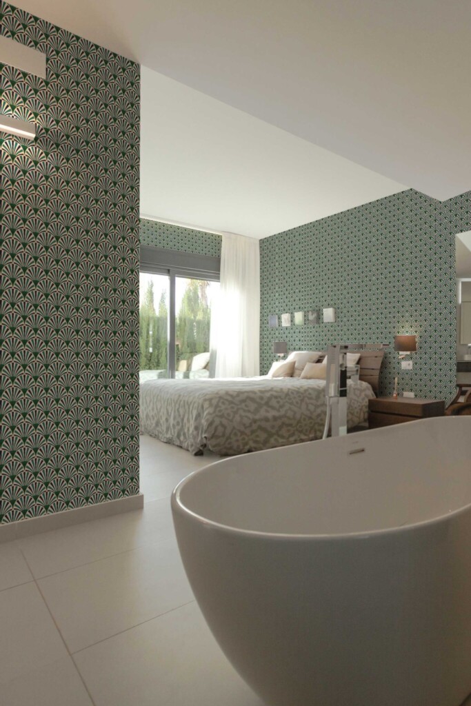Self-adhesive geometric wallpaper in emerald green by Fancy Walls