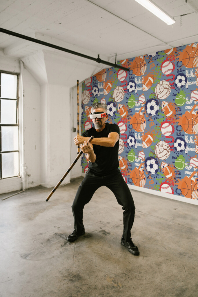 Fancy Walls self-adhesive graffiti sports balls wallpaper mural.